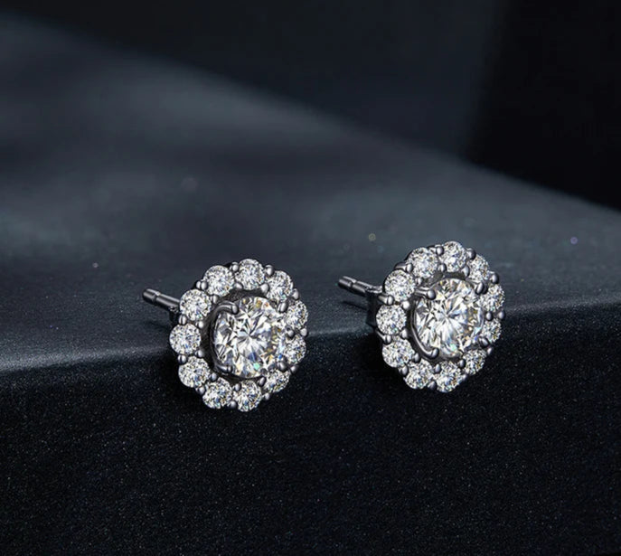 D Color Moissanite Flower Studs