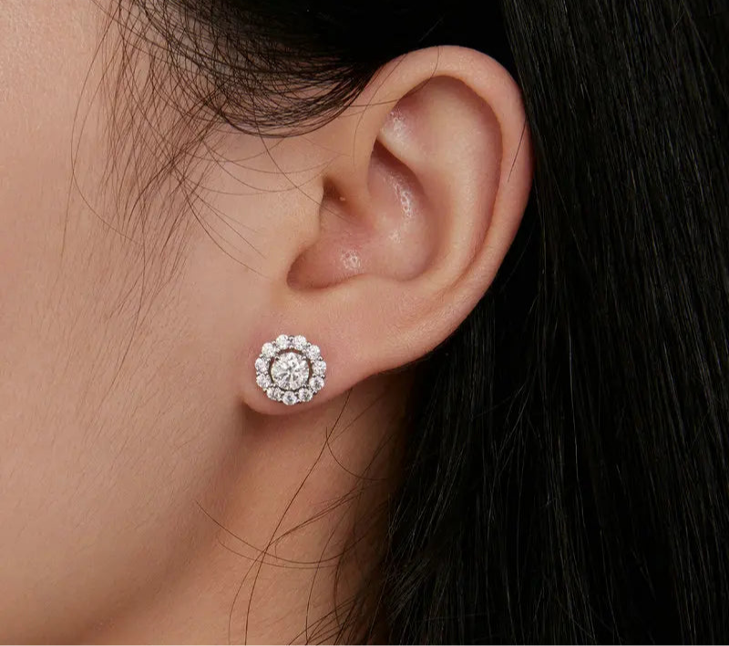 D Color Moissanite Flower Studs