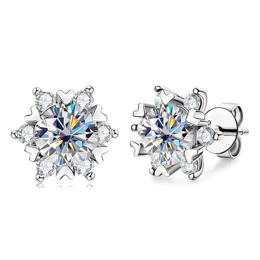 Snowflake Hearts Moissanite Earrings