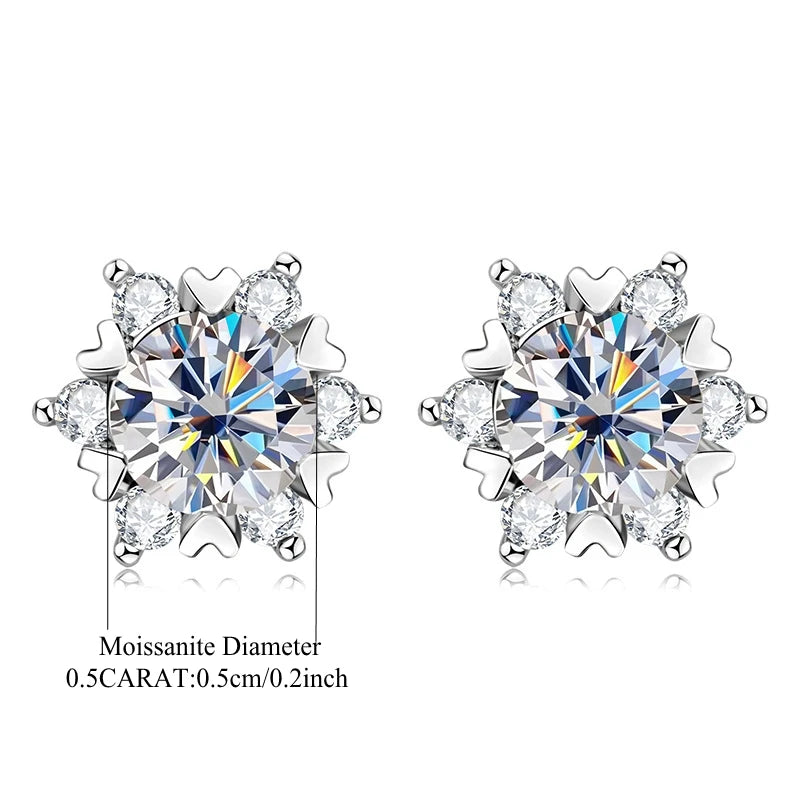 Snowflake Hearts Moissanite Earrings