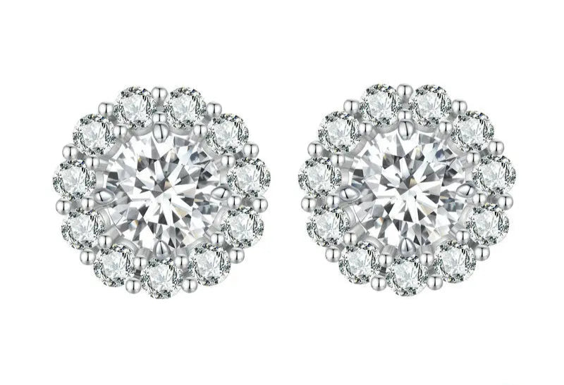 D Color Moissanite Flower Studs